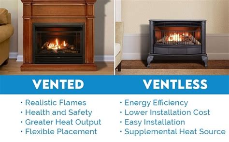 difference between vented and ventless gas fireplace